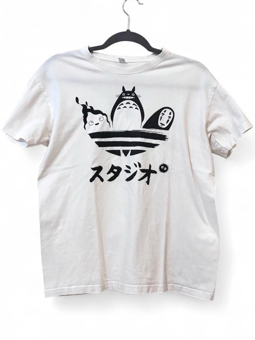 White & Black 100% Cotton Studio Ghibli Character Graphic Tee - Unisex Medium